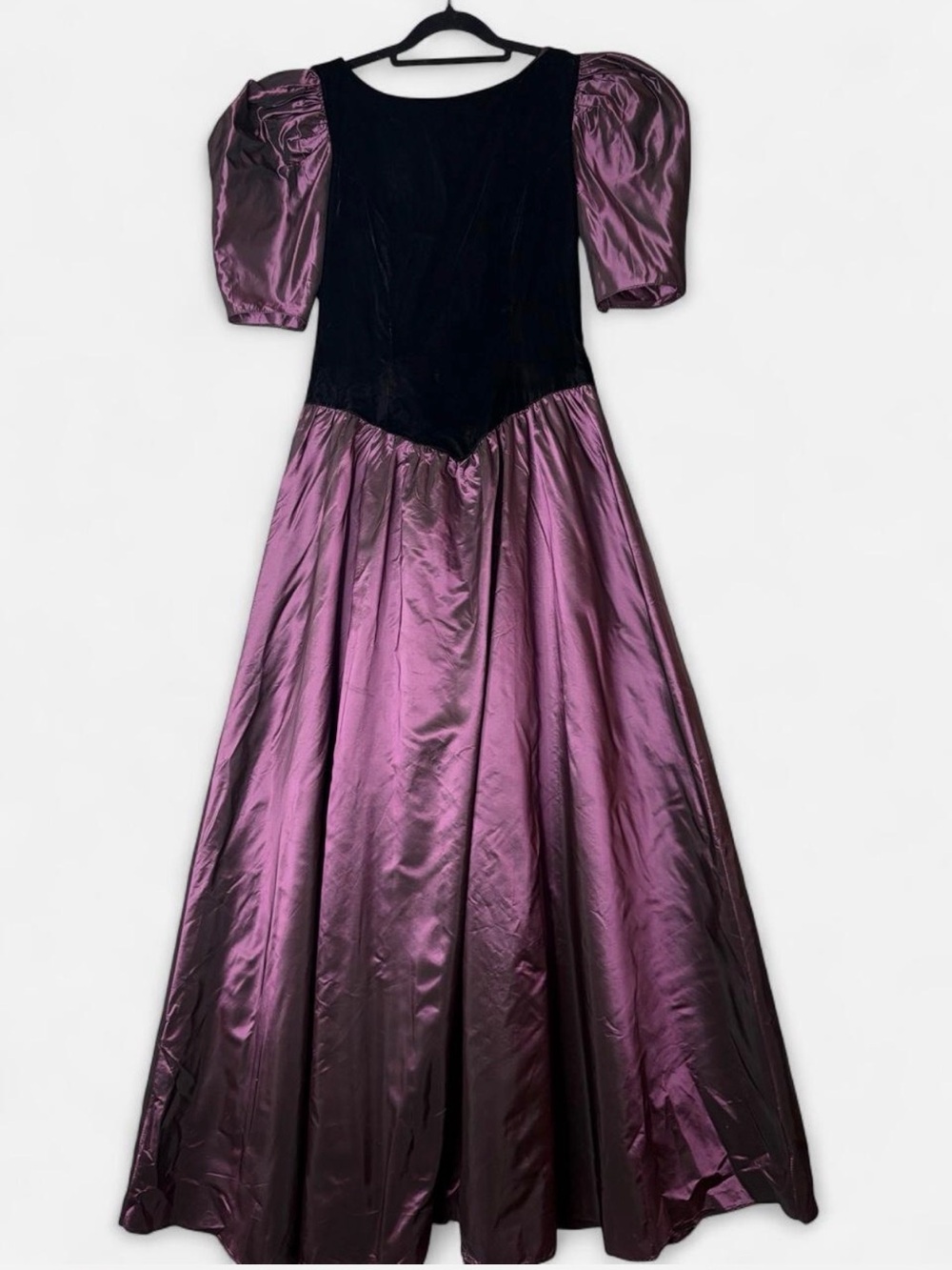 Vintage 80s Gunne Sax Jessica McClintock Black Velvet Purple Taffeta Gown 9/10